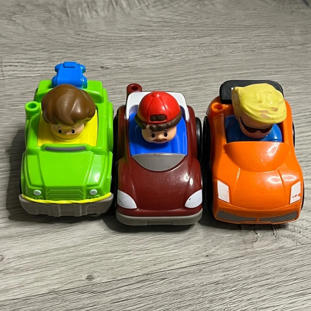 Fisher Price Little People Wheelies Vehicle Lot 3 Cars Green Maroon Orange DRH03